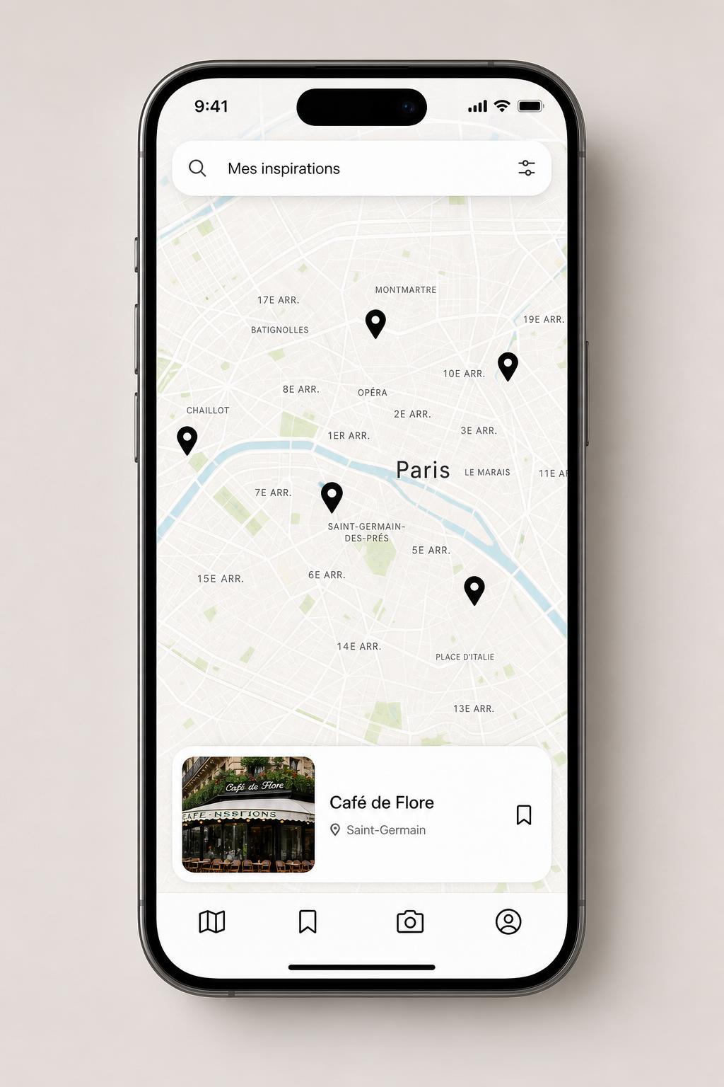 SNAP2PLACE — application mobile avec carte et lieux sauvegardés